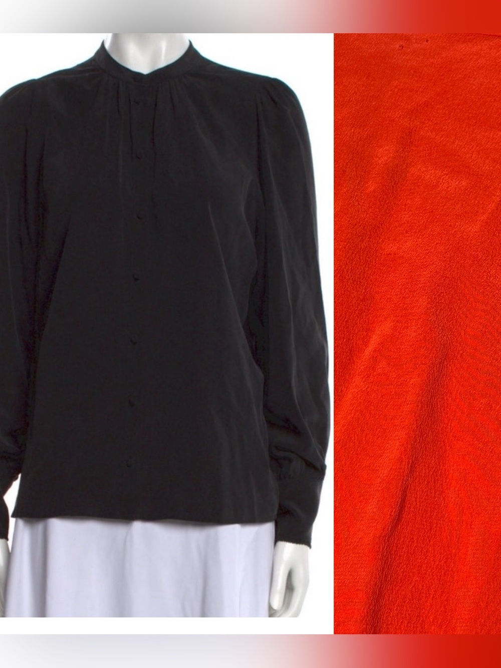 Sezane Lea Silk Long Sleeve Button Down Top in Red, size 34/ US 2